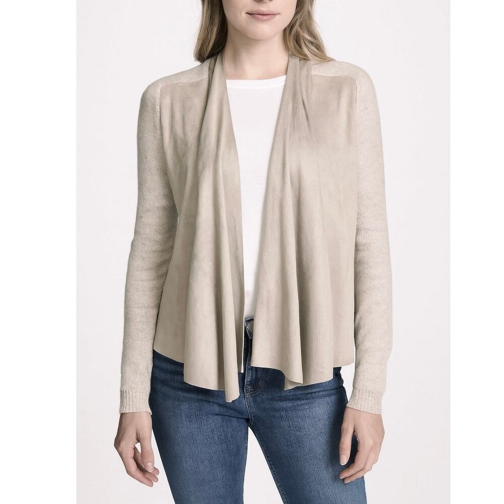 INC Beige Faux Suede Open Front Cardigan Large